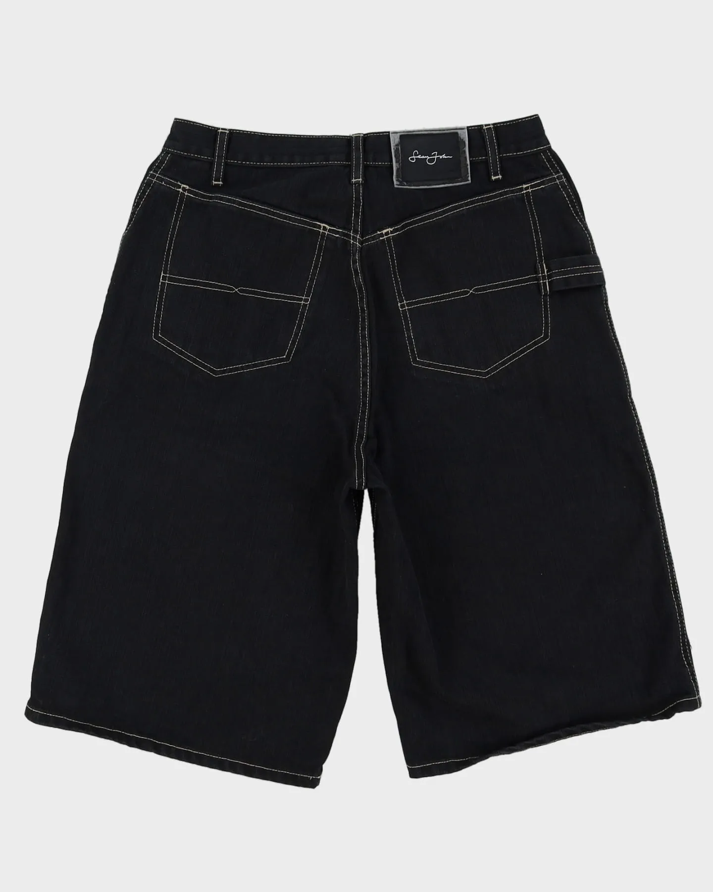 00s Y2K Sean John Baggy Contrast Stitch Black Denim Shorts - W30