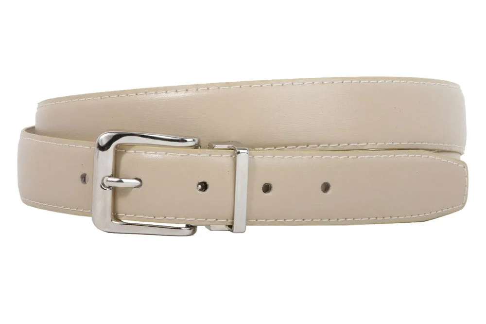 1 1/8 Inch Clamp On Single Loop Silver One Size Fits All Feather Edged Faux Leather Dress Belt