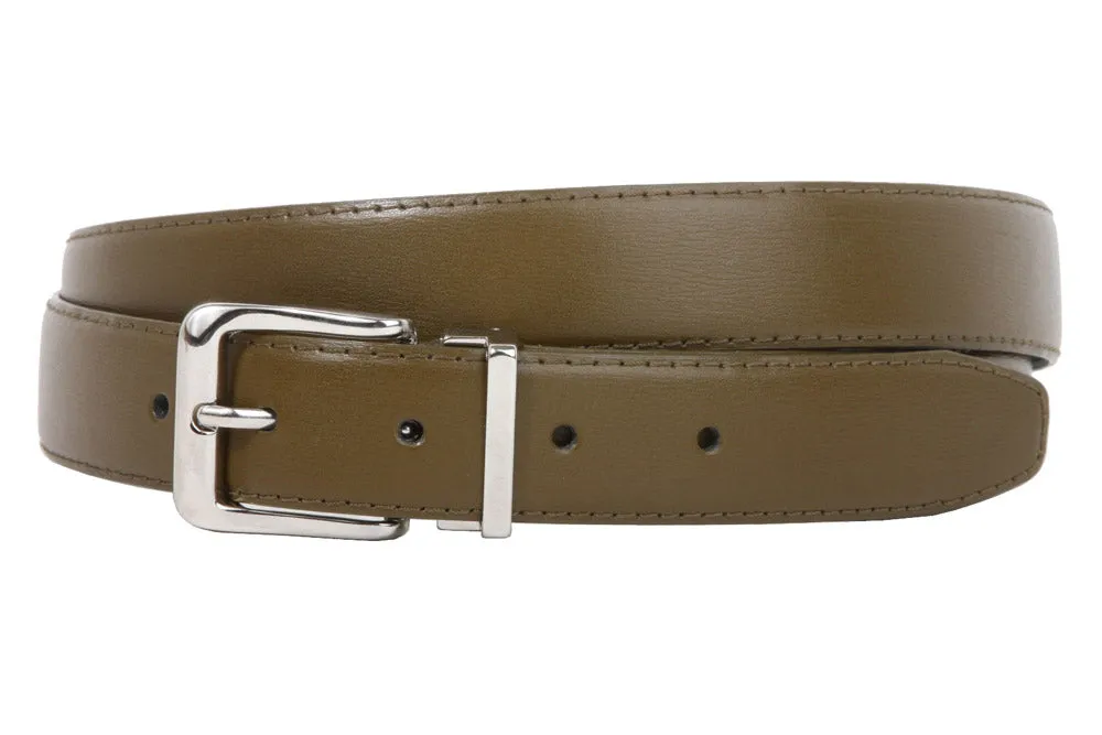 1 1/8 Inch Clamp On Single Loop Silver One Size Fits All Feather Edged Faux Leather Dress Belt