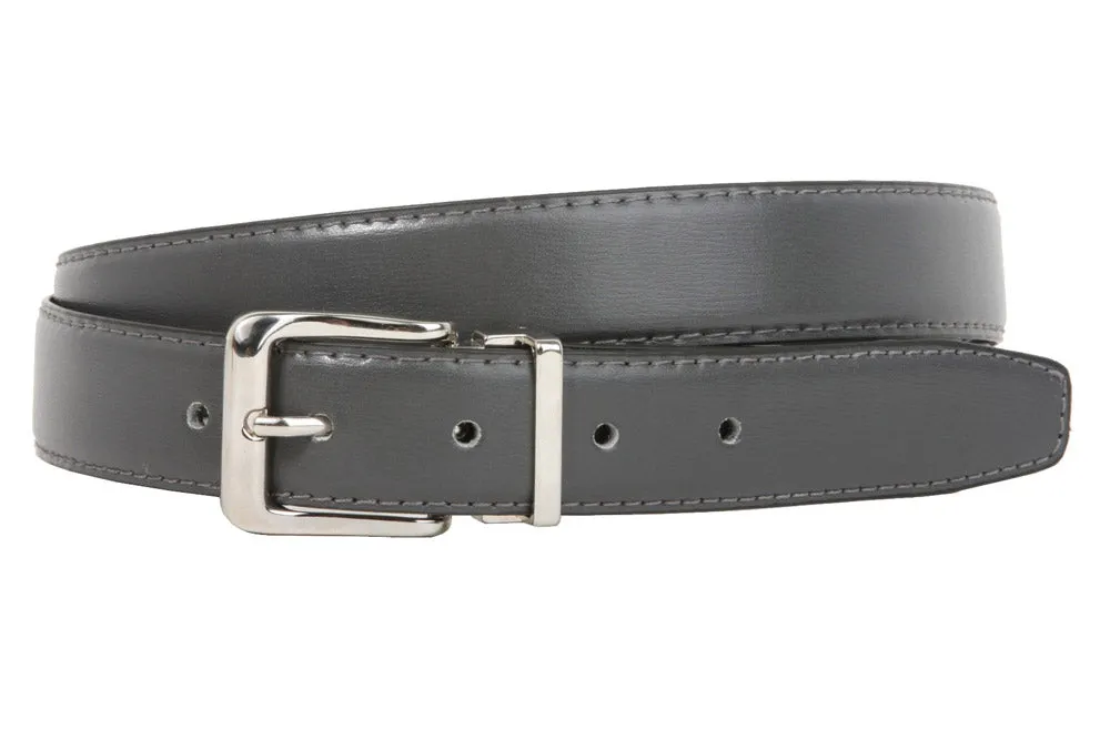 1 1/8 Inch Clamp On Single Loop Silver One Size Fits All Feather Edged Faux Leather Dress Belt