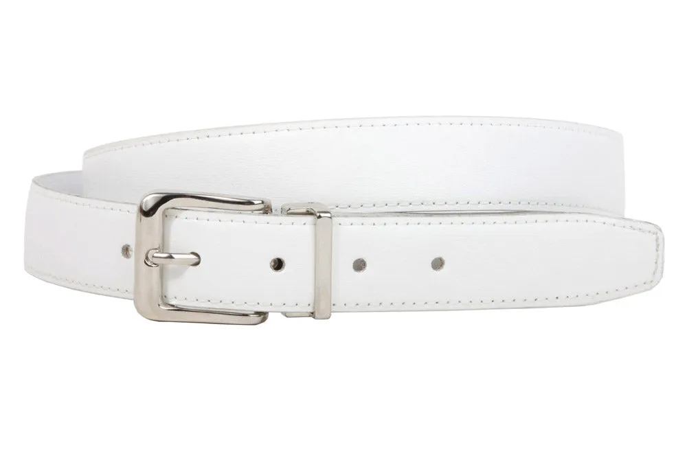 1 1/8 Inch Clamp On Single Loop Silver One Size Fits All Feather Edged Faux Leather Dress Belt
