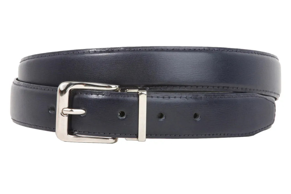 1 1/8 Inch Clamp On Single Loop Silver One Size Fits All Feather Edged Faux Leather Dress Belt