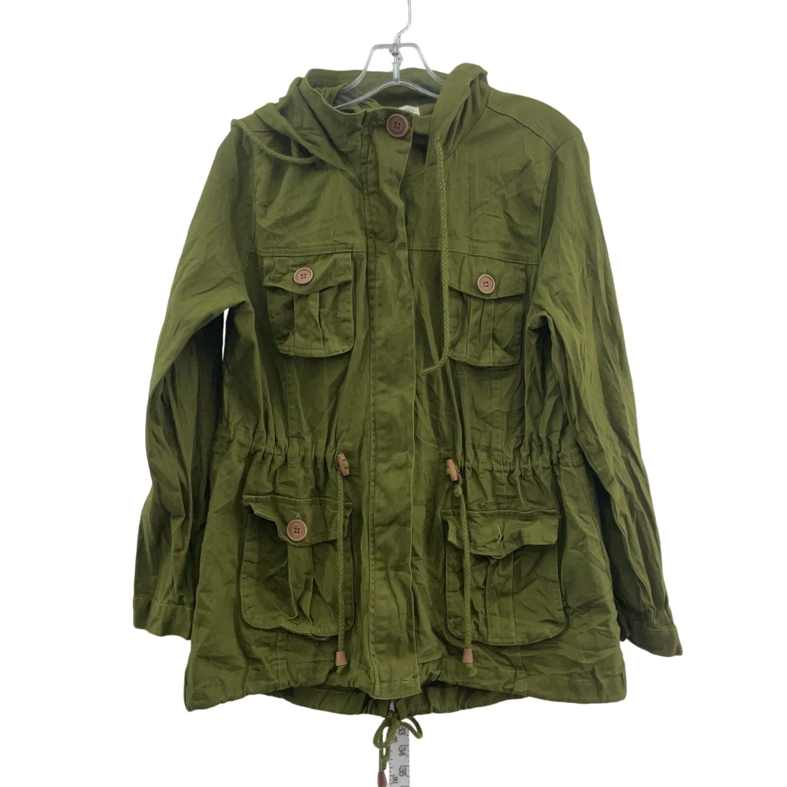 1 Sunset Lane Women's Hooded Field-Style Green Military Jacket Cotton L