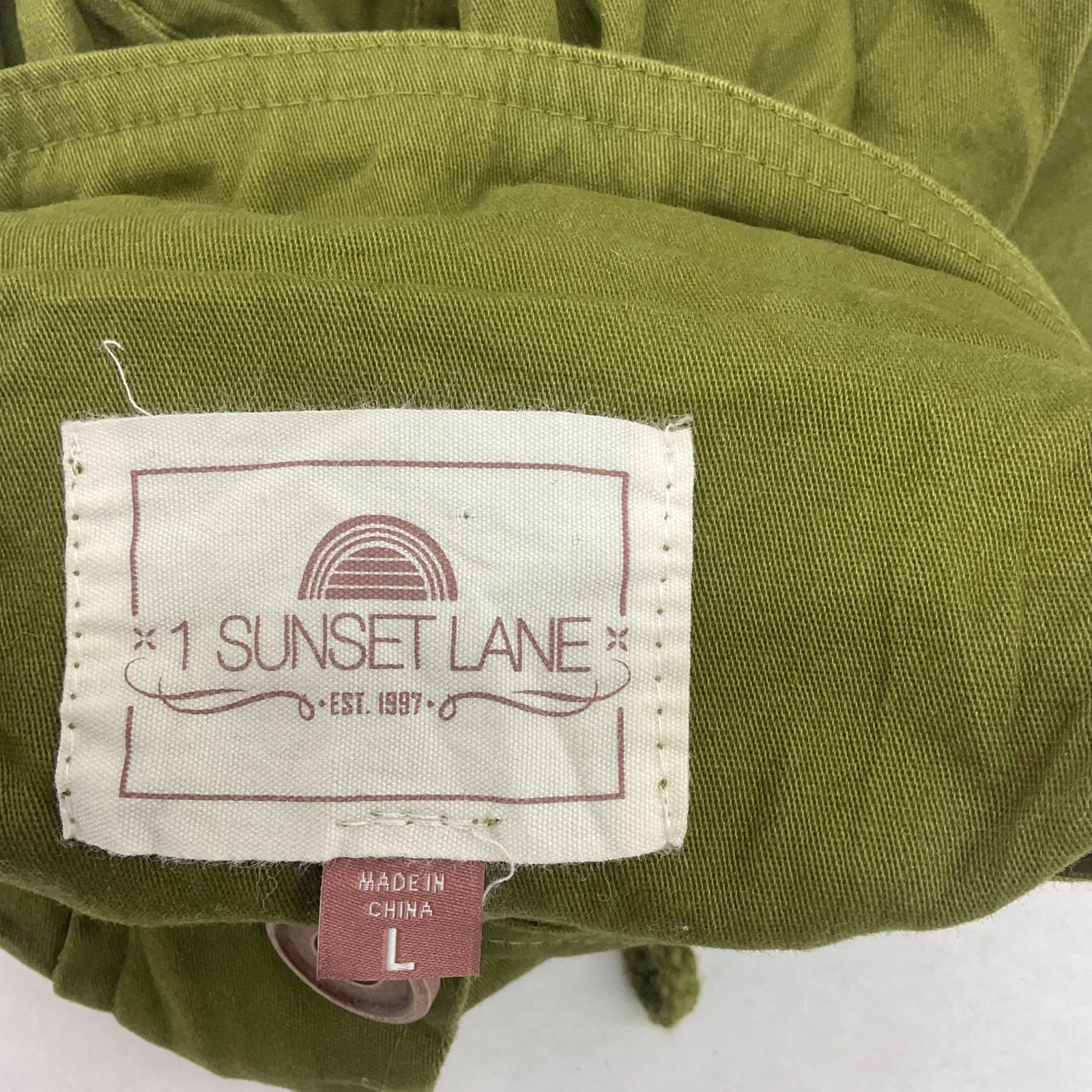 1 Sunset Lane Women's Hooded Field-Style Green Military Jacket Cotton L