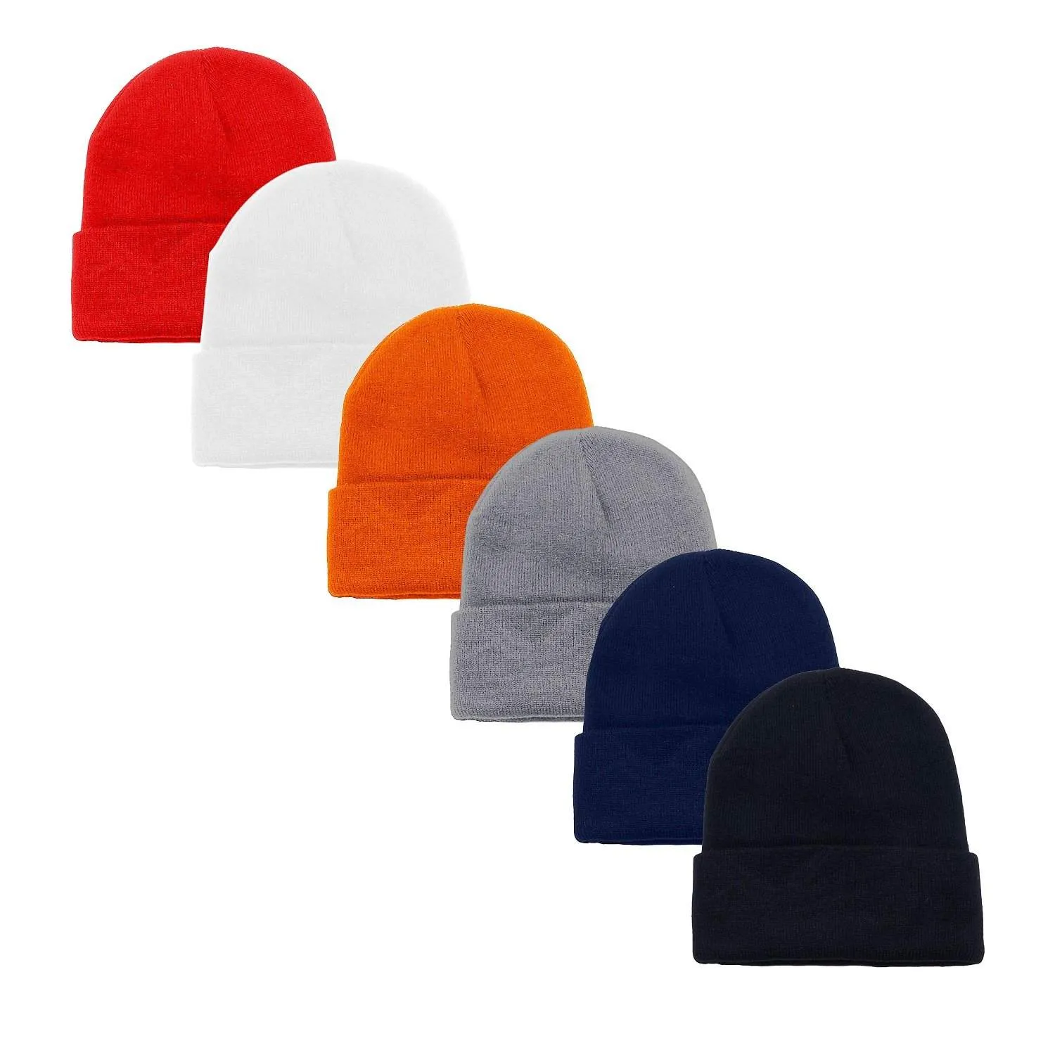 12 Pack Plain Long Cuffed Men's Beanies Skullies Multipack Bulk by Balec Group