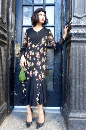 1930's Navy Floral Dress - SOLD