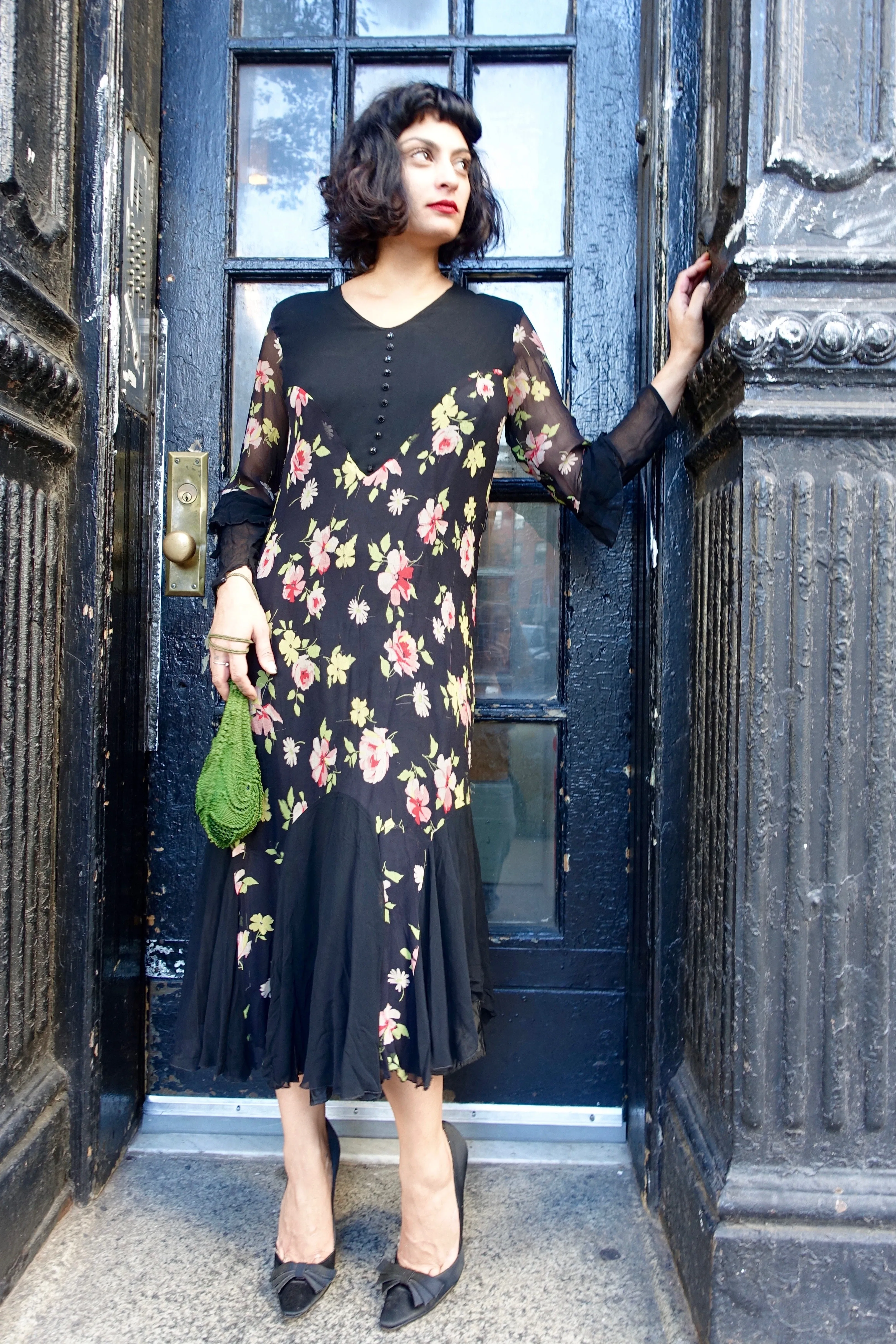 1930's Navy Floral Dress - SOLD