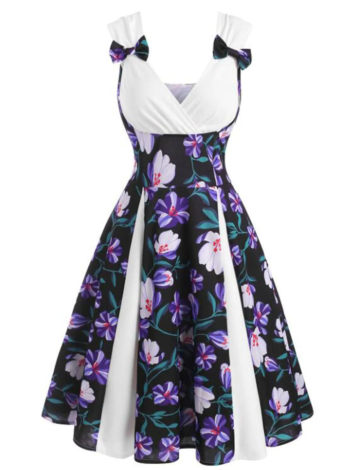 1950s Patchwork Bowknot Swing Dress