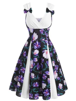 1950s Patchwork Bowknot Swing Dress