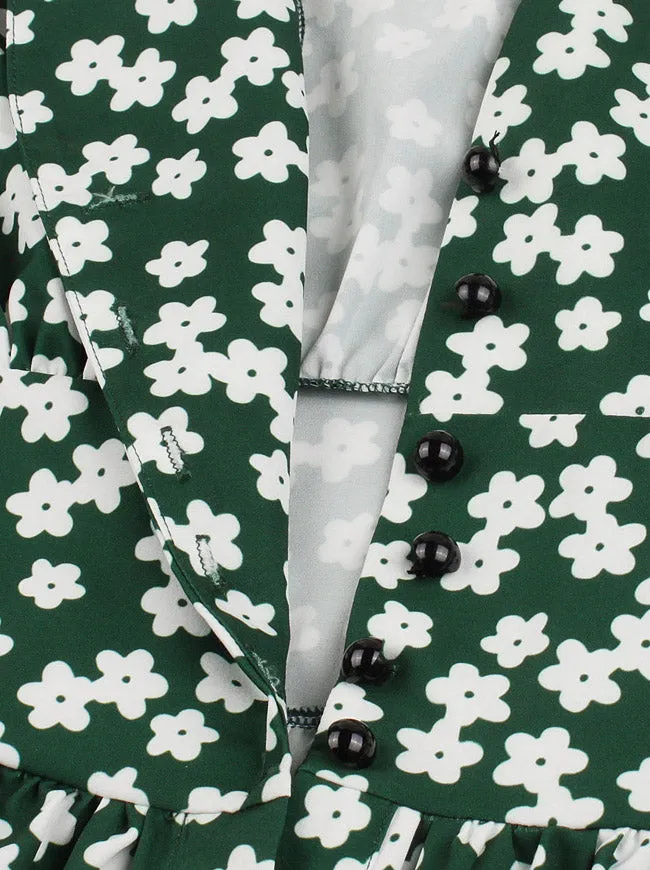 1950s Vintage Dress Women's Floral Print V Neck Sleeveless Swing Tea Dress