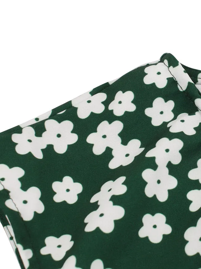 1950s Vintage Dress Women's Floral Print V Neck Sleeveless Swing Tea Dress
