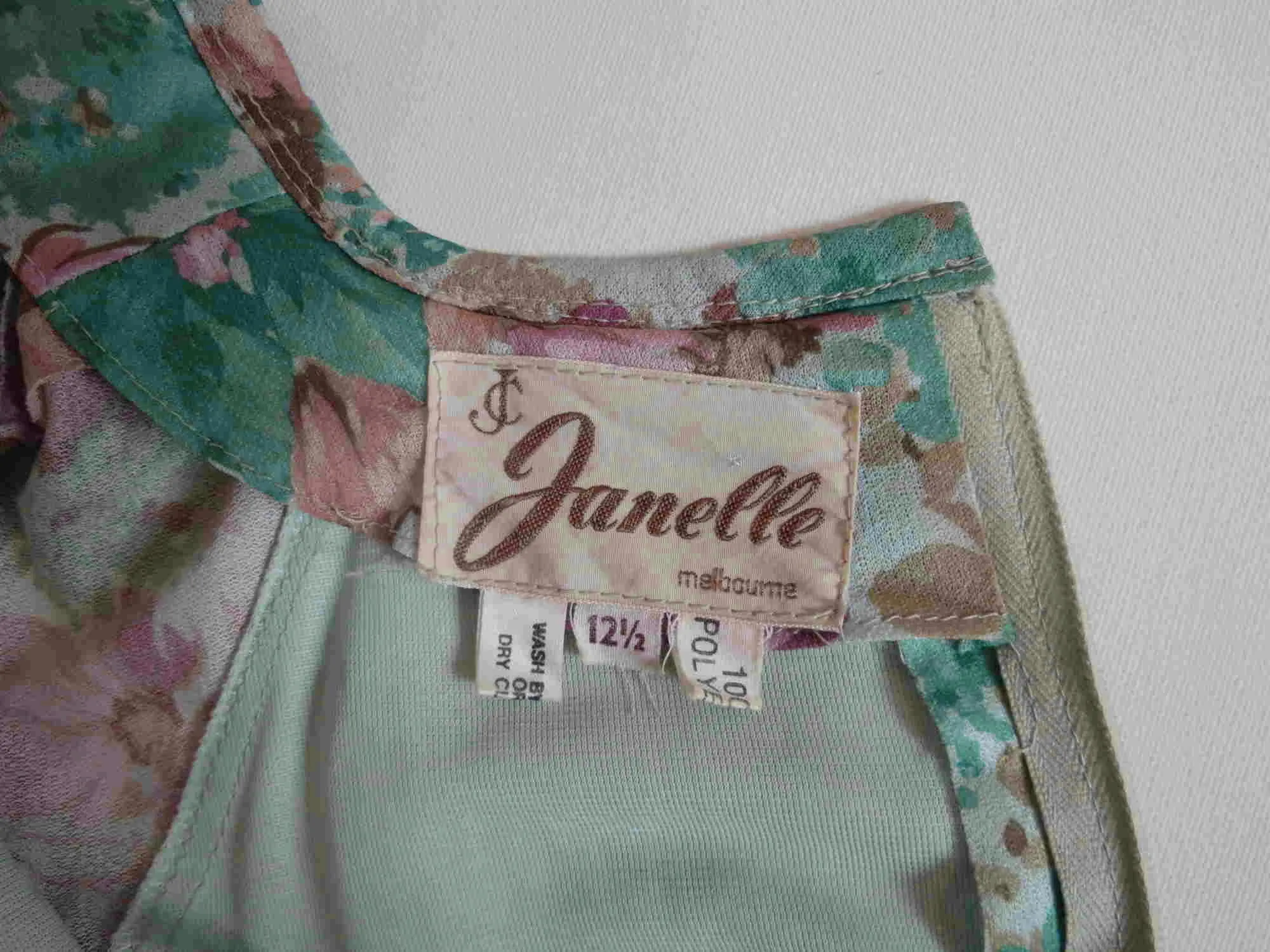 1970s Green Floral Pleated Dress by Janelle - Bust 89 cm