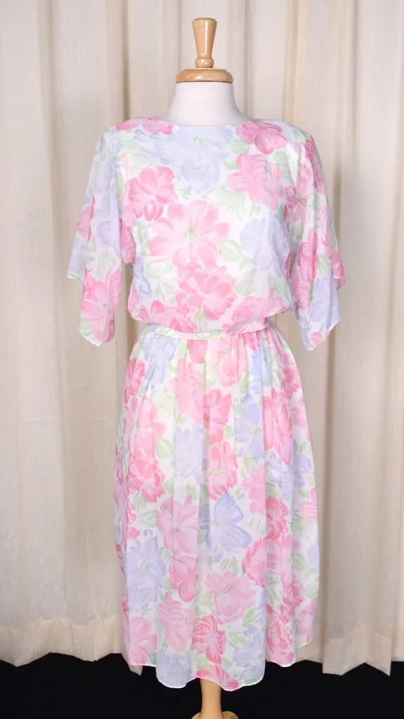 1980s Fluttery Vintage Floral Dress