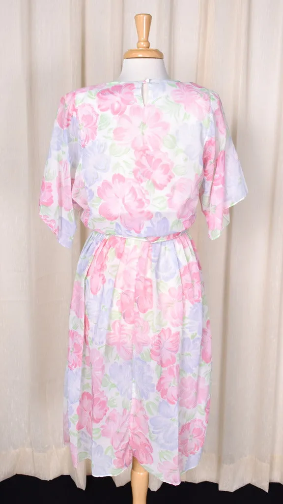 1980s Fluttery Vintage Floral Dress