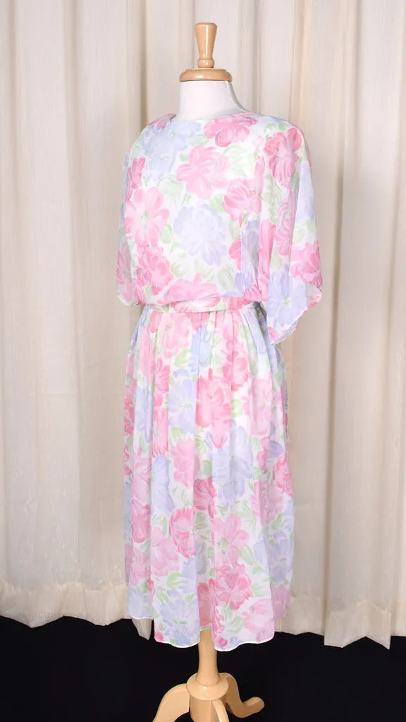 1980s Fluttery Vintage Floral Dress