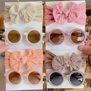 2-Piece Baby Girl Bowknot Headband & Round Sunglasses Set