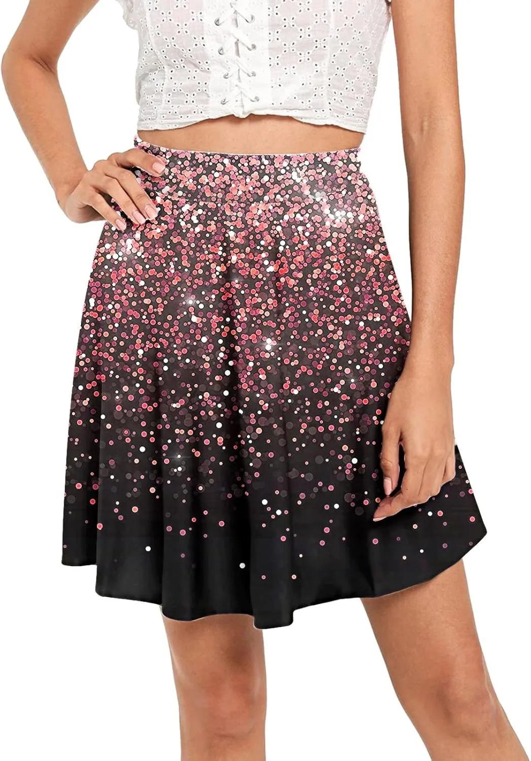 2023 Skirt Women's Fashion Short Skirt Womens A Line Midi Skirt High Elastic Waist Sequin Skirts Pleated Ruffle