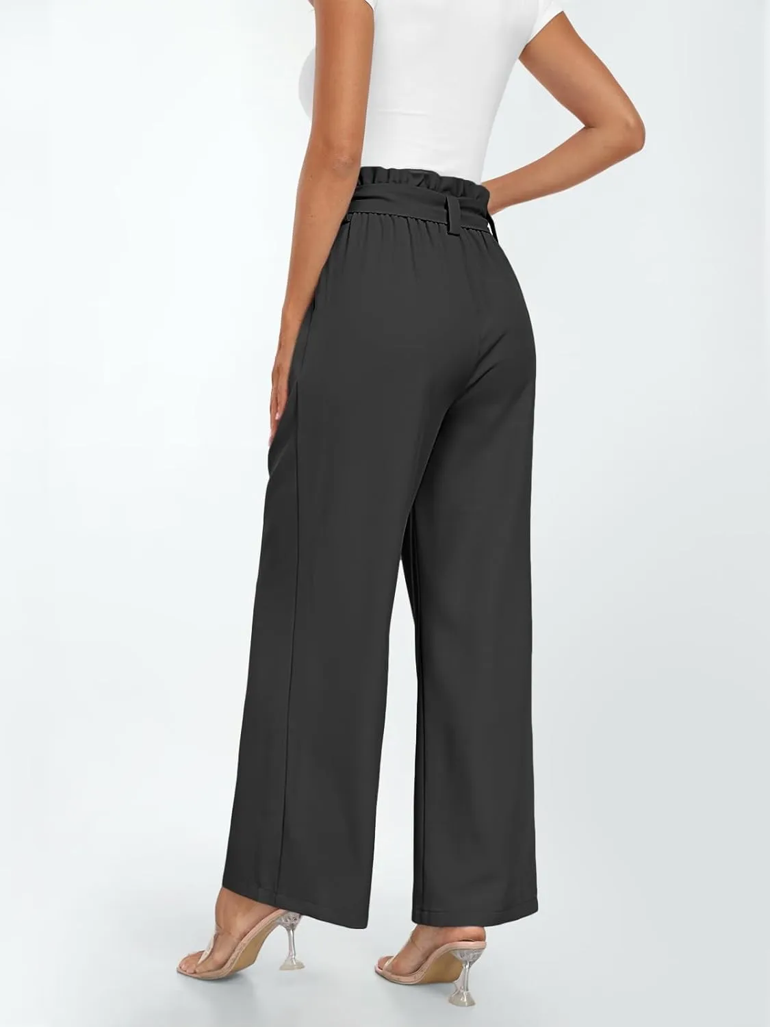 2024 Women's Wide Leg Pants Paperbag High Waisted Business Work Casual Trousers with Removable Belt