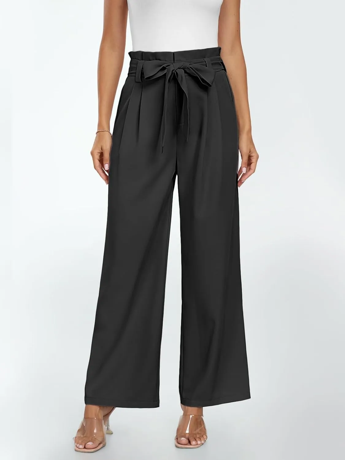 2024 Women's Wide Leg Pants Paperbag High Waisted Business Work Casual Trousers with Removable Belt