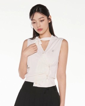 2-Way tie knit vest - Ivory Adjustable Hem