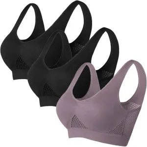 2PC Women's Mesh Breathable Comfortable Bras for Women Wirefree Bra Stretchable Straps Bra Uplift Bra Sports Bra