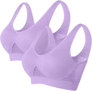 2PC Women's Mesh Breathable Comfortable Bras for Women Wirefree Bra Stretchable Straps Bra Uplift Bra Sports Bra