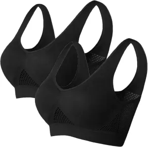 2PC Women's Mesh Breathable Comfortable Bras for Women Wirefree Bra Stretchable Straps Bra Uplift Bra Sports Bra