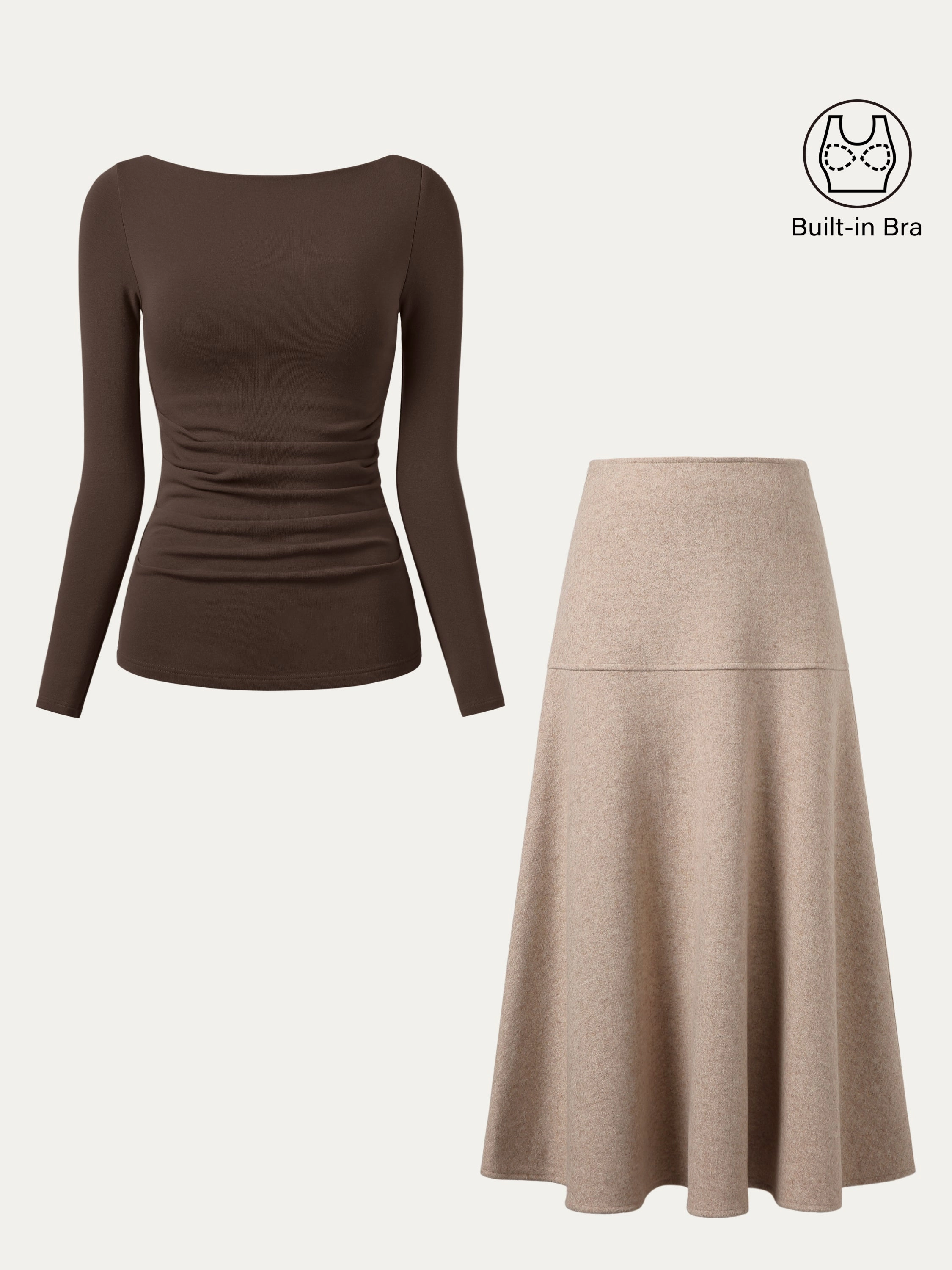 ZeroWasteProduction 2Pcs Set Boatneck Tucks Brami Top & Flared Maxi Skirt