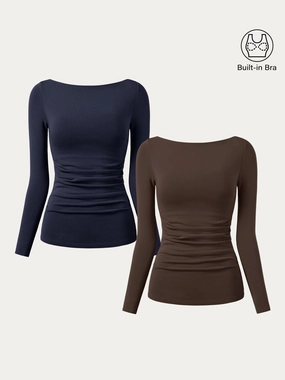 WrinkleResistant Cloth OdorControl 2Pcs Set Boatneck Tucks Brami Top