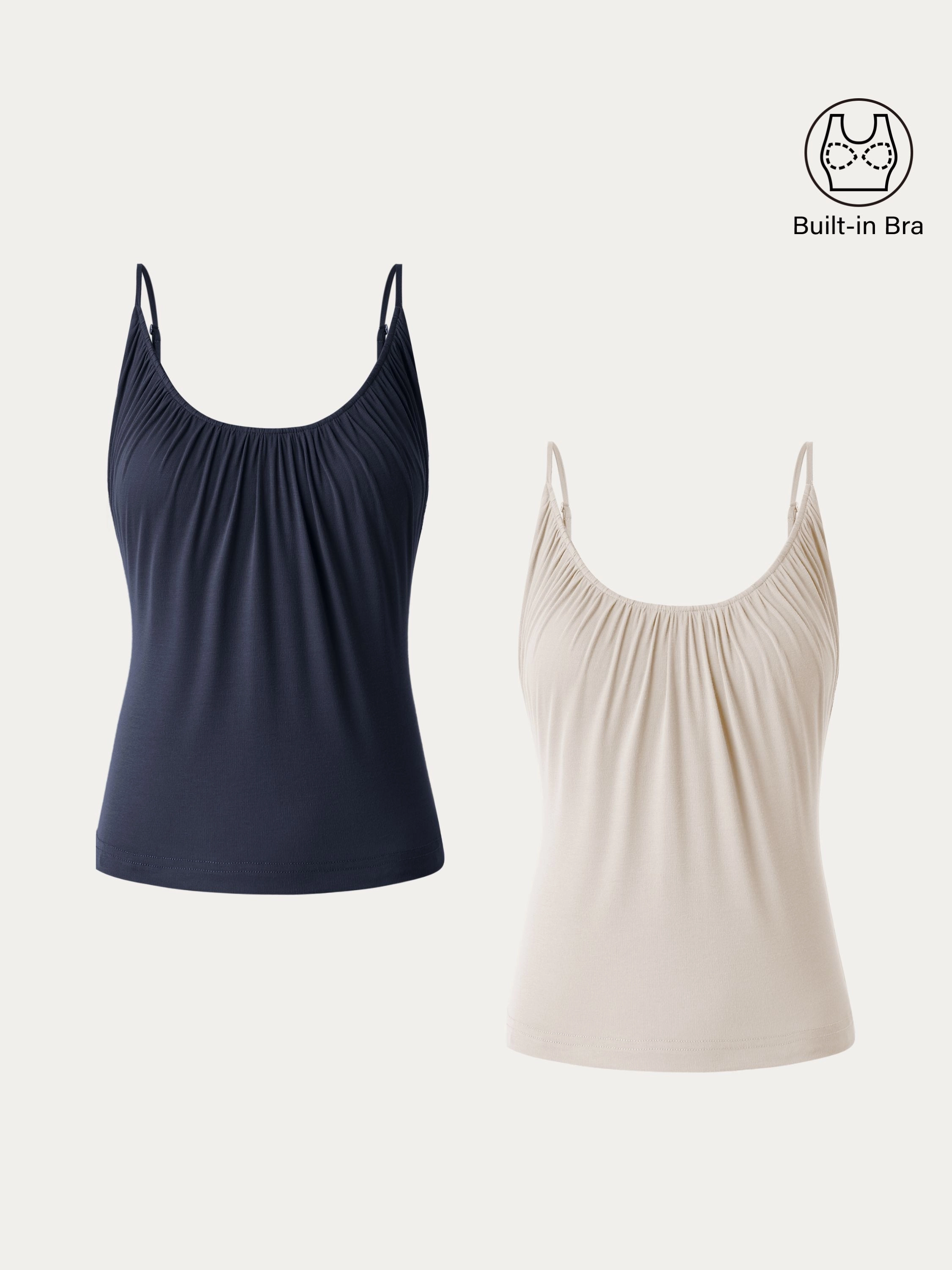 ZeroWasteProduction Interlock Stitching 2Pcs Set Hip Length Scoop Neck Gathered Spaghetti Brami Top