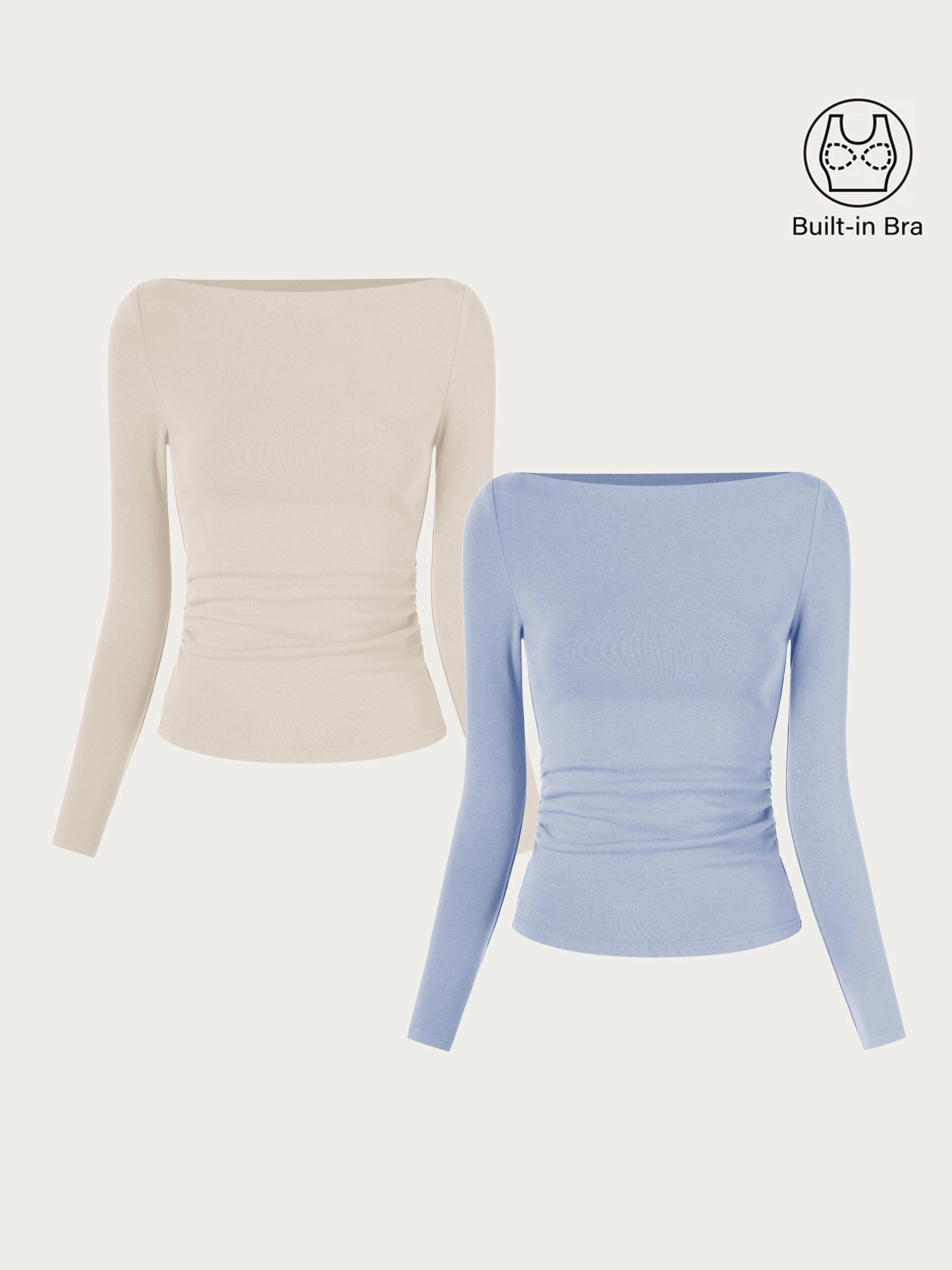Adjustable Hemline Relaxed Blouse 2Pcs Set Modern Side Ruched Boatneck Brami Top
