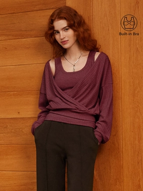 Flowy Tunic 2Pcs Set Wide Rib Scoop Brami Tank & Surplice Top