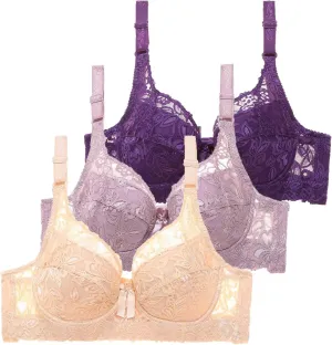 3 Pcs Women's Sexy Lace Bras, No Underwire Comfort Push Up Bras Wireless Bralette Full Coverage Everyday Bra