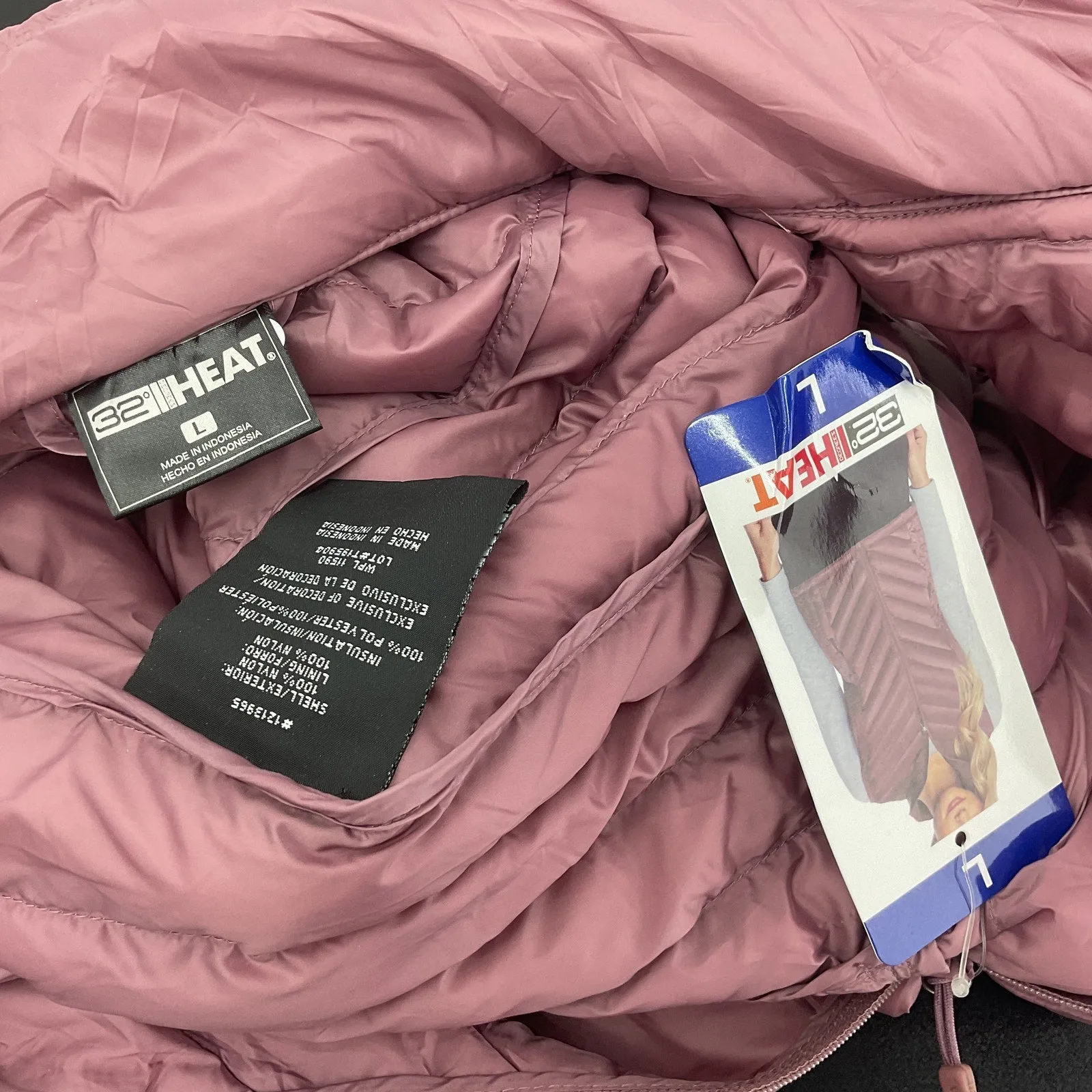 32 Degrees Insulated Mauve Zip-Up Puffer Winter Vest Women’s Large NWT