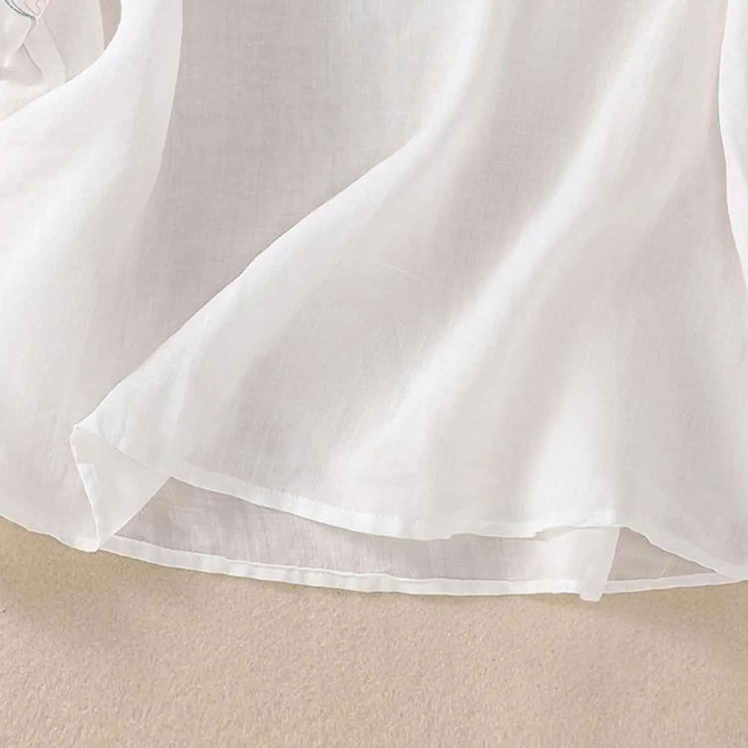 3/4 Sleeve Cotton Linen Shirts for Women 2025 Summer Boho Floral Embroidered Loose V Neck Tops Chinese Frog Blouses