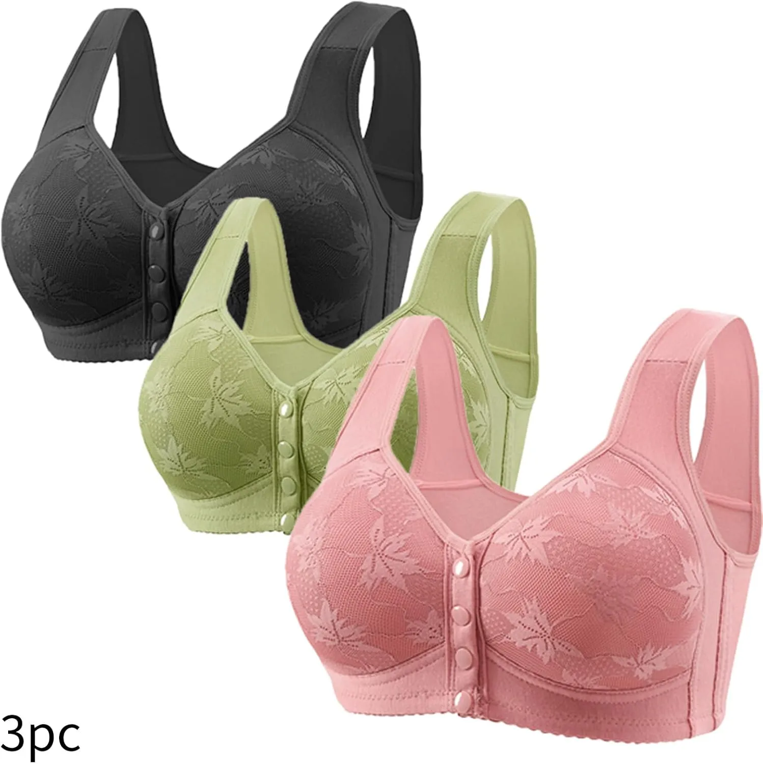 3PC Women Seamless Bra Convenient Front Button Bra Comfortable Breathable Large Size Bra Full Support Push Up Bras
