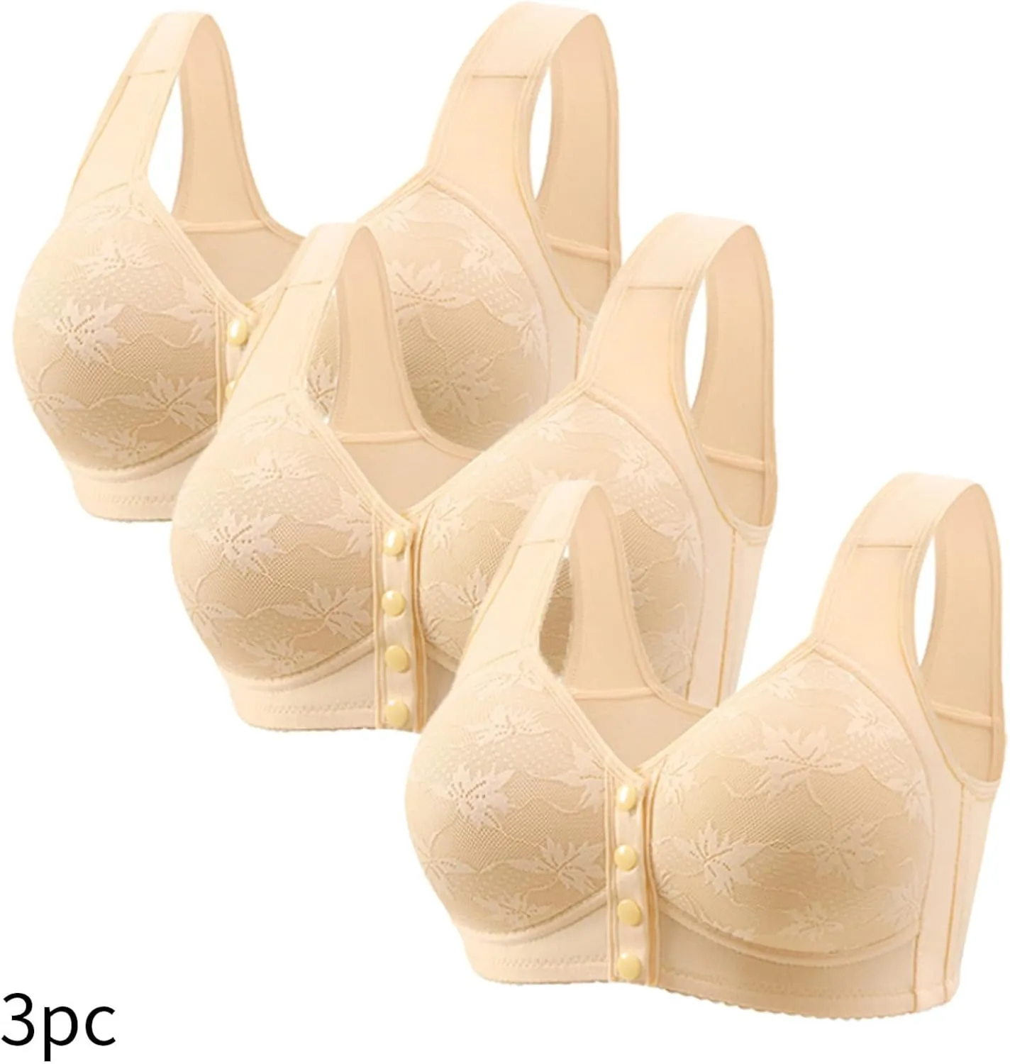 3PC Women Seamless Bra Convenient Front Button Bra Comfortable Breathable Large Size Bra Full Support Push Up Bras