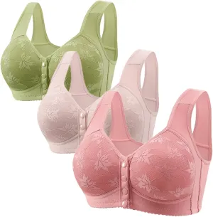 3PC Women Seamless Bra Convenient Front Button Bra Comfortable Breathable Large Size Bra Full Support Push Up Bras
