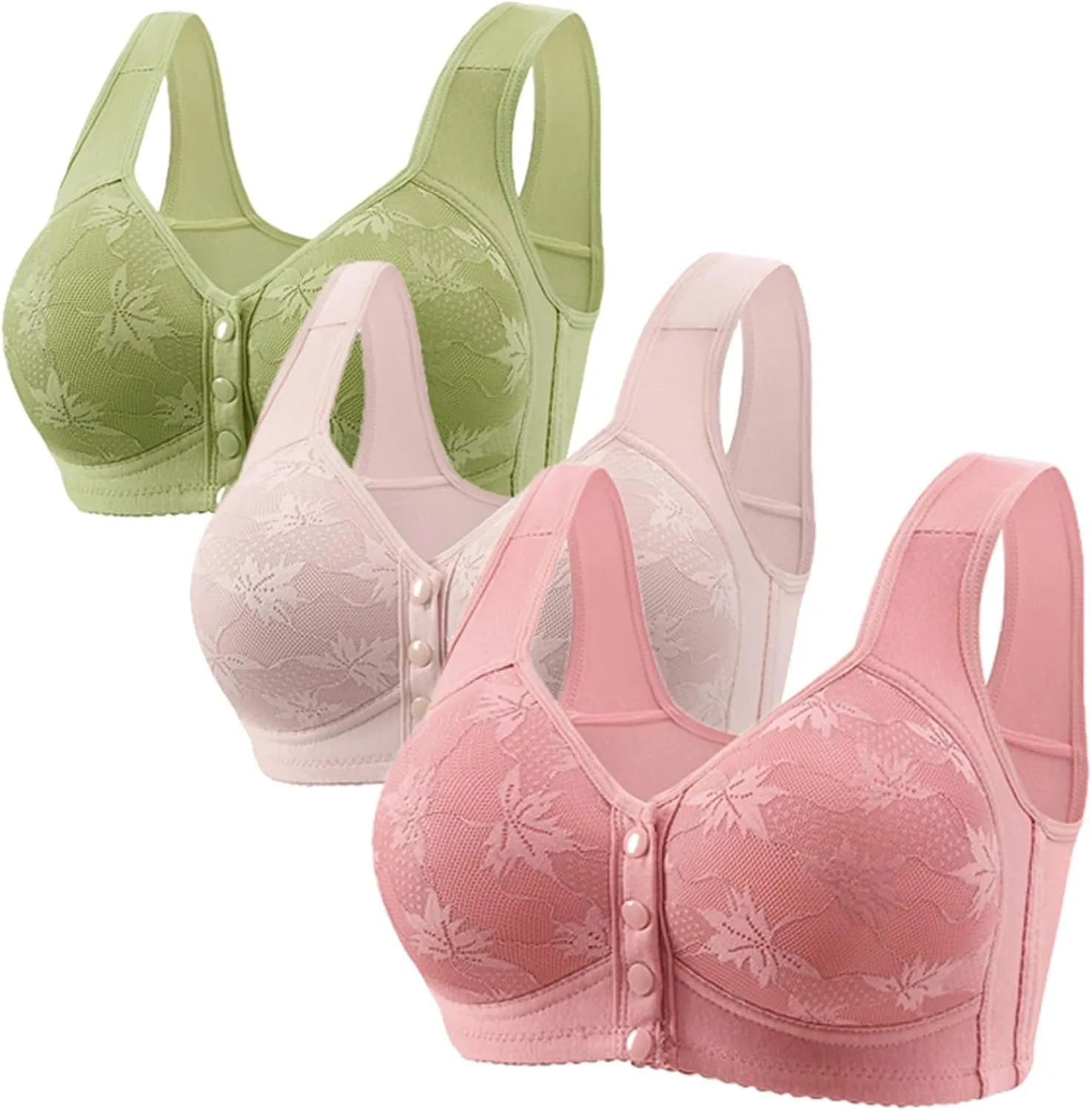 3PC Women Seamless Bra Convenient Front Button Bra Comfortable Breathable Large Size Bra Full Support Push Up Bras