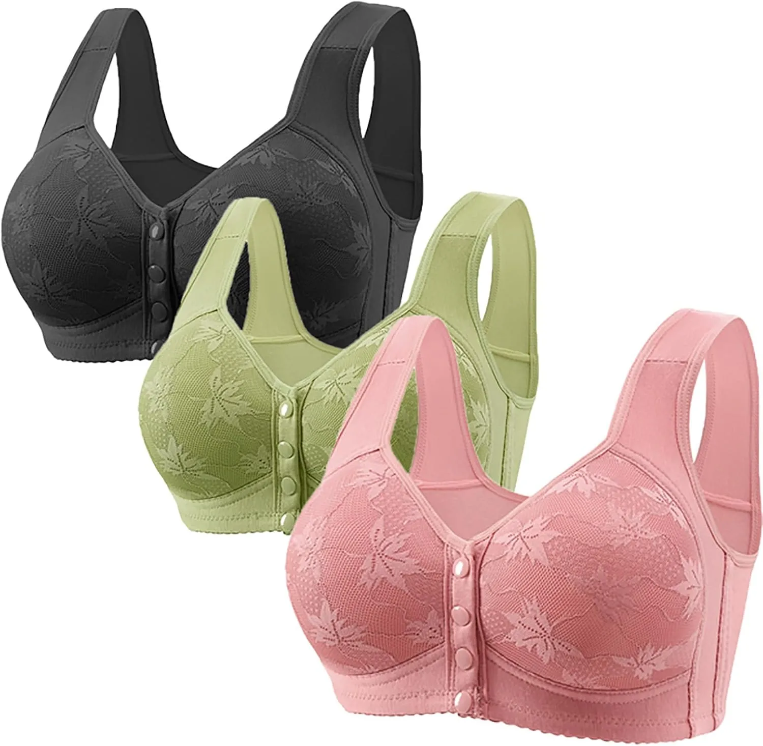 3PC Women Seamless Bra Convenient Front Button Bra Comfortable Breathable Large Size Bra Full Support Push Up Bras