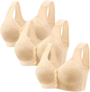 3PC Women Seamless Bra Convenient Front Button Bra Comfortable Breathable Large Size Bra Full Support Push Up Bras