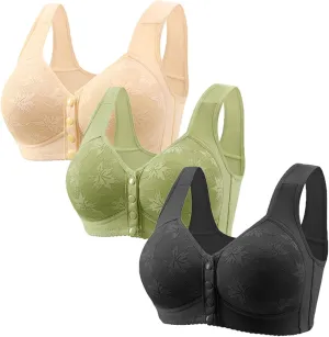 3PC Women Seamless Bra Convenient Front Button Bra Comfortable Breathable Large Size Bra Full Support Push Up Bras