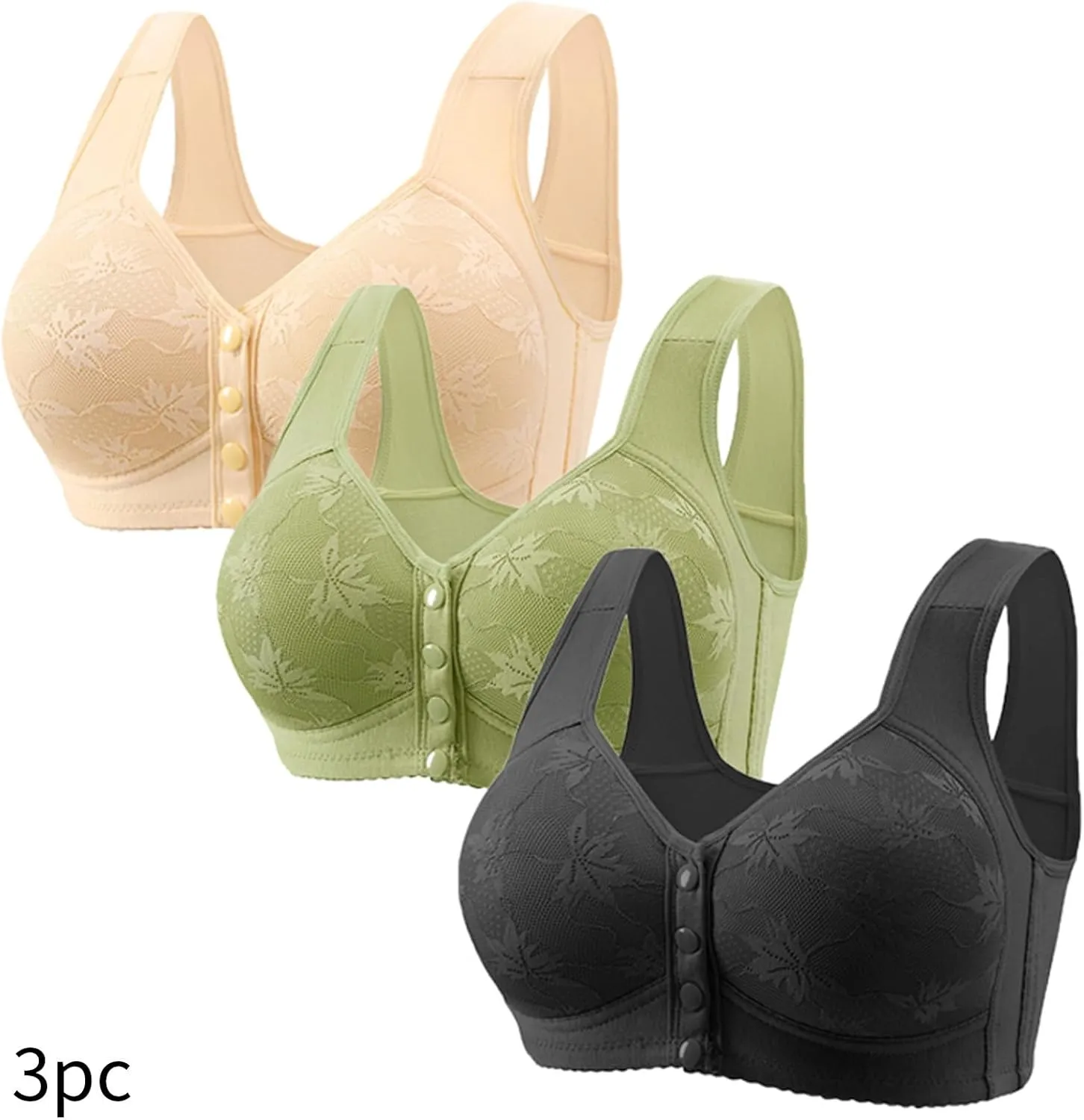 3PC Women Seamless Bra Convenient Front Button Bra Comfortable Breathable Large Size Bra Full Support Push Up Bras