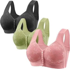 3PC Women Seamless Bra Convenient Front Button Bra Comfortable Breathable Large Size Bra Full Support Push Up Bras