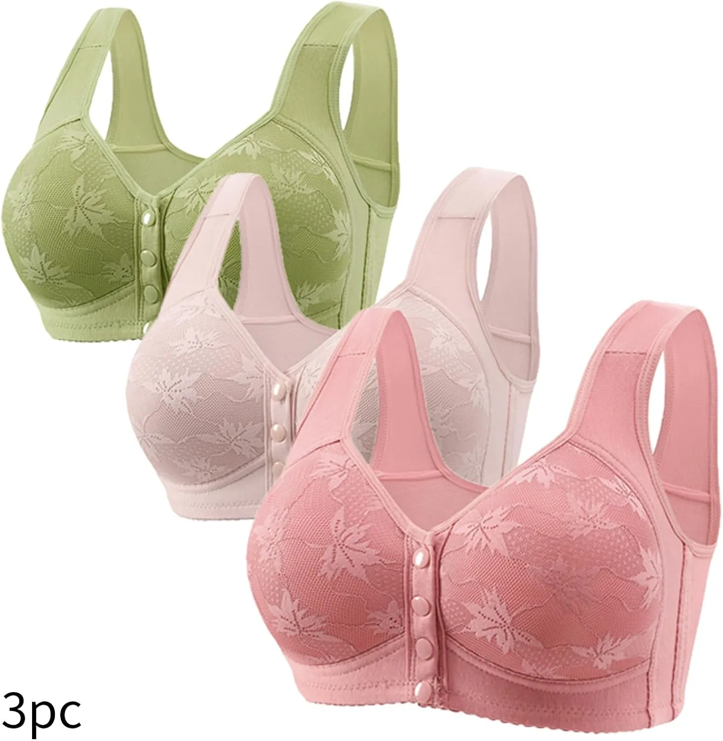 3PC Women Seamless Bra Convenient Front Button Bra Comfortable Breathable Large Size Bra Full Support Push Up Bras