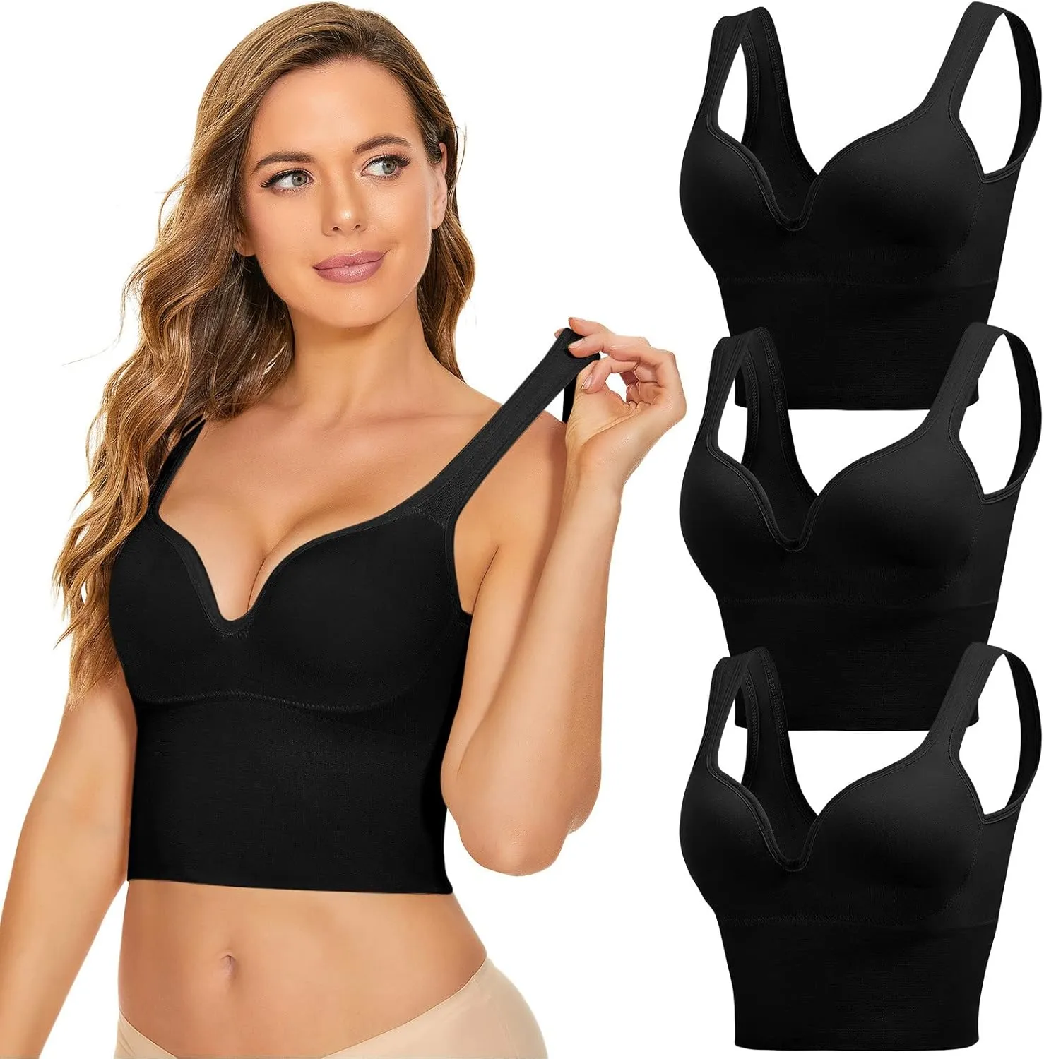 3Pcs Sports Bra High Impact Straps Backless Sports Bras Workout for Women Comfortable Supportive Training Push Up Gym