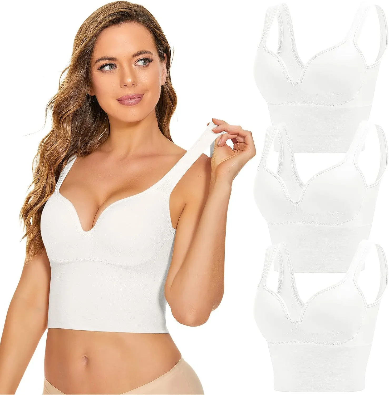 3Pcs Sports Bra High Impact Straps Backless Sports Bras Workout for Women Comfortable Supportive Training Push Up Gym