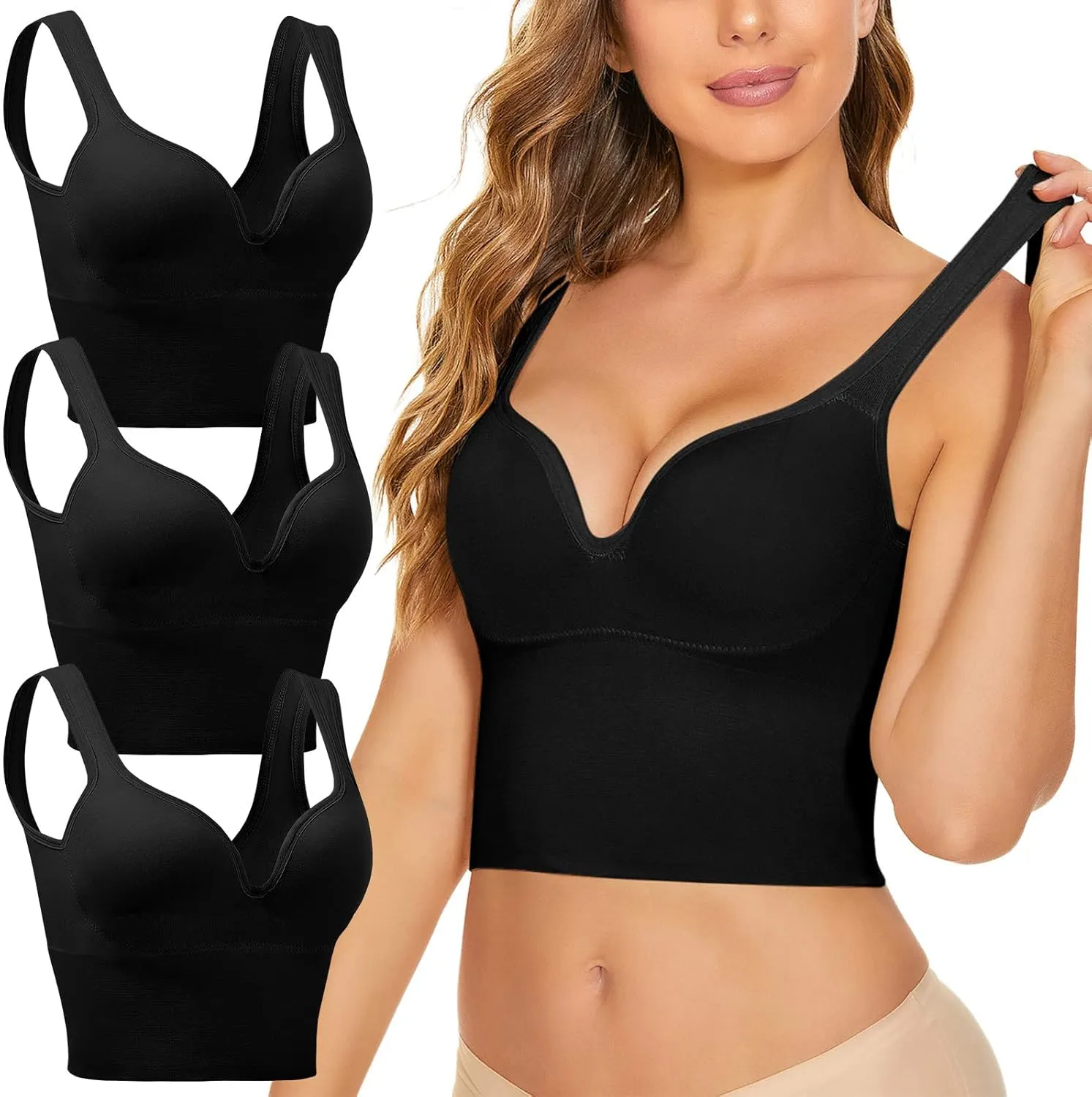 3Pcs Sports Bra High Impact Straps Backless Sports Bras Workout for Women Comfortable Supportive Training Push Up Gym