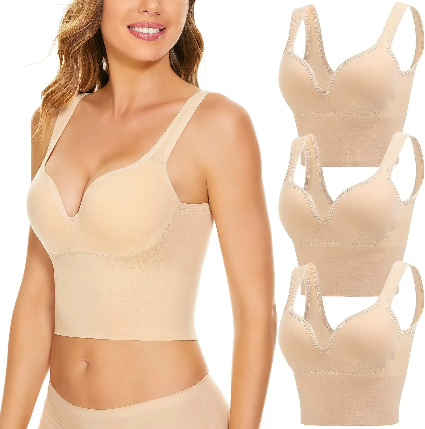 3Pcs Women's Sport Compression Sports Bra Sports Bras Comfortable Running Backless High Impact Straps Supportive Gym