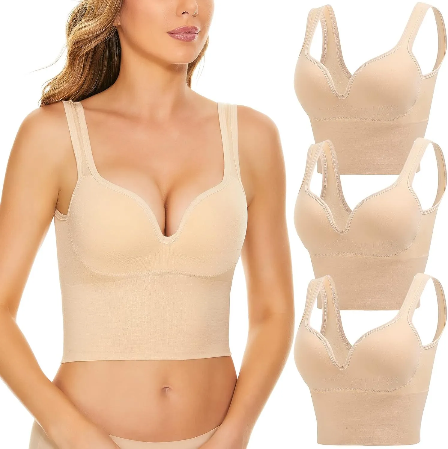 3Pcs Women's Sport Compression Sports Bra Sports Bras Comfortable Running Backless High Impact Straps Supportive Gym